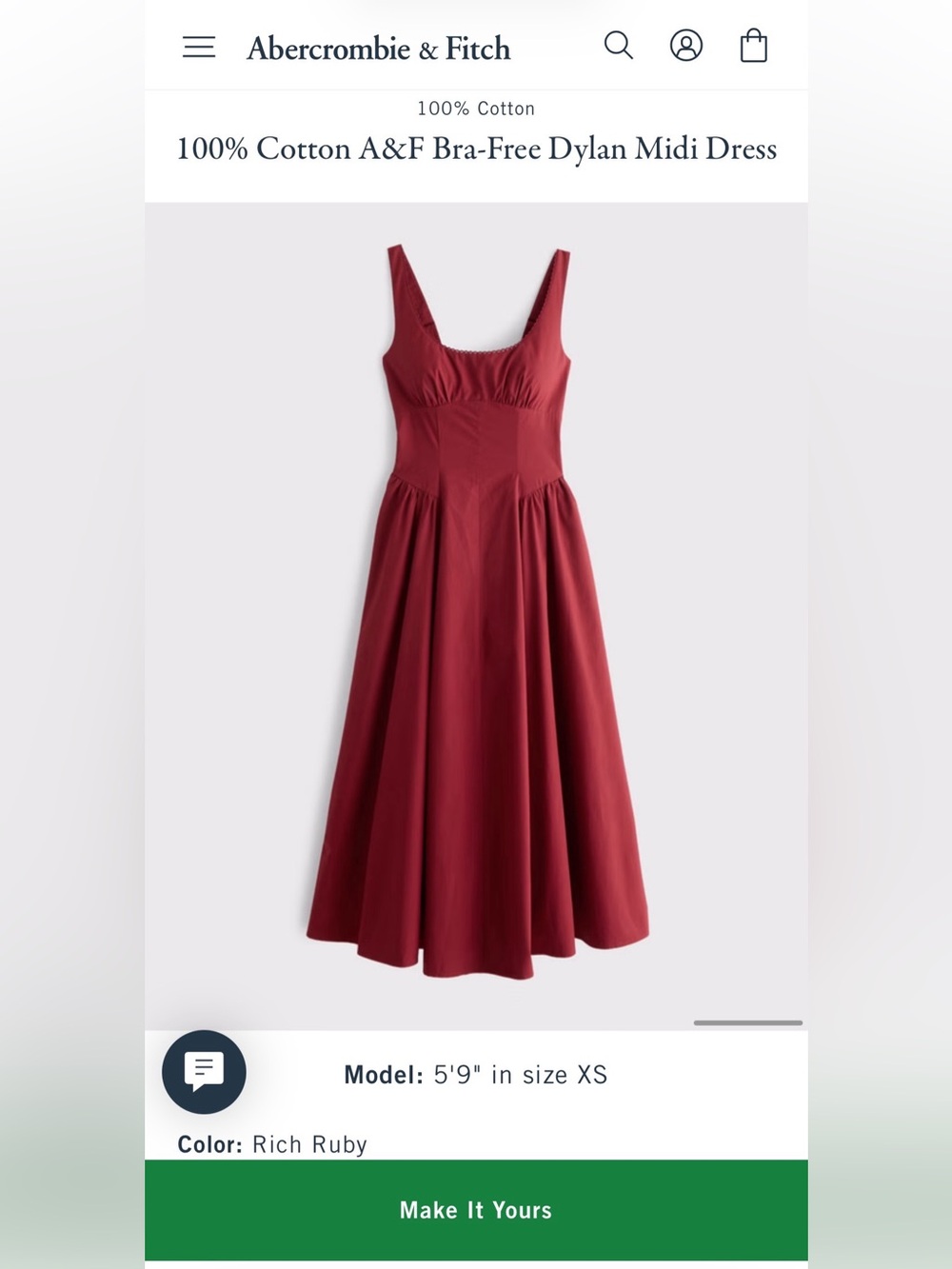 100% Cotton A&F Bra-Free Dylan Midi Dress